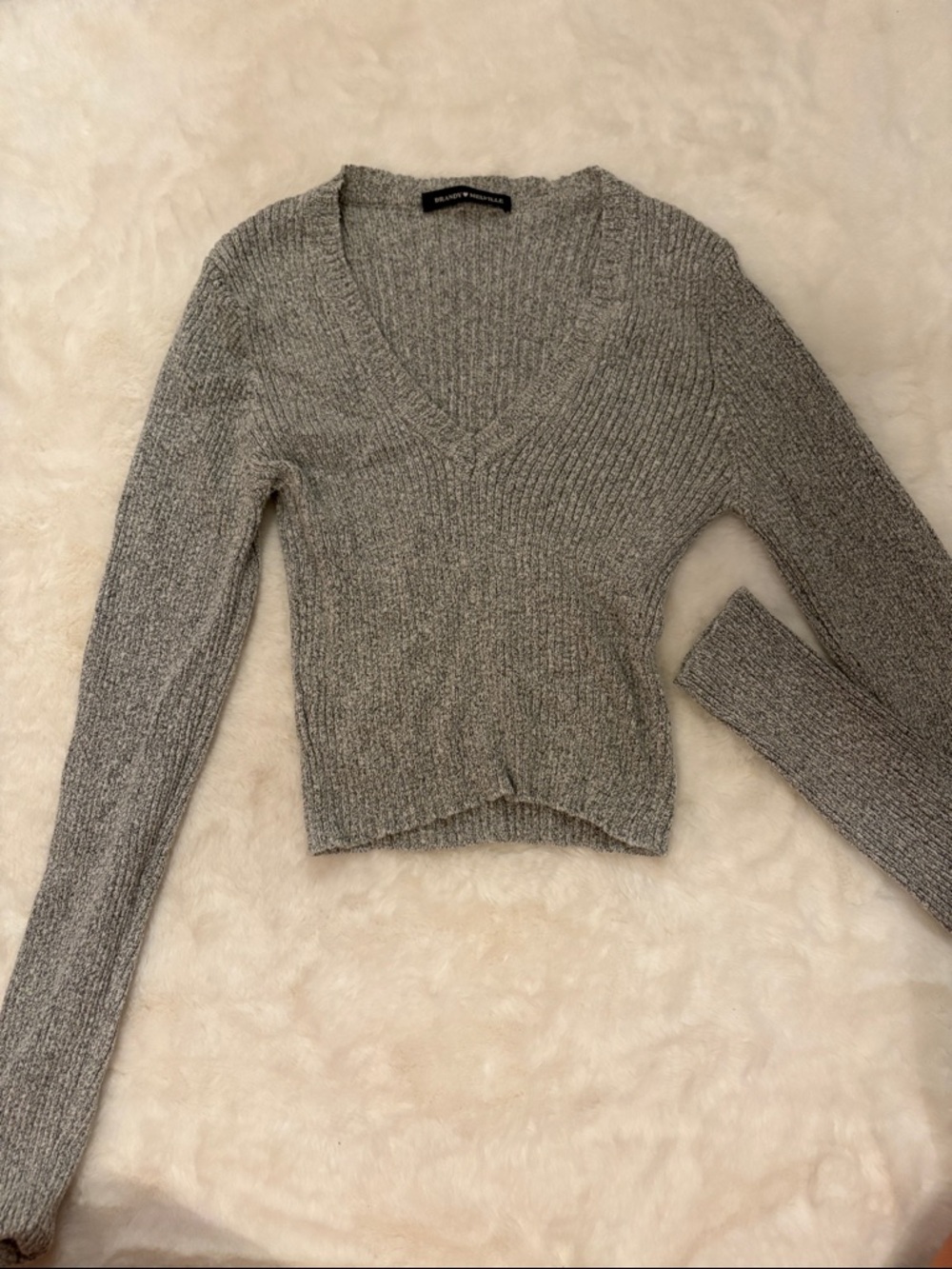 Brandy Melville Heather Gray Ribbed V-Neck Sweater